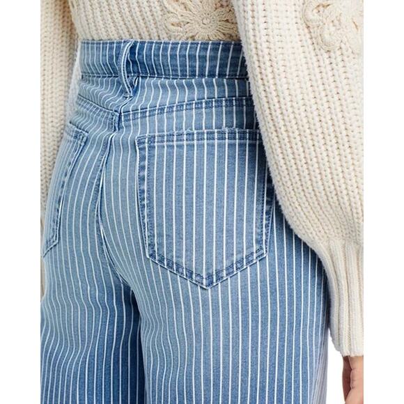 AQUA Women's Size 25 Blue Pinstripes Denim MidRise Wide Leg Frayed Hem Jeans - Picture 2 of 10